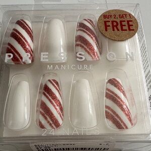 Press On Manicure Red & White Striped Glitter Press-On Nails
